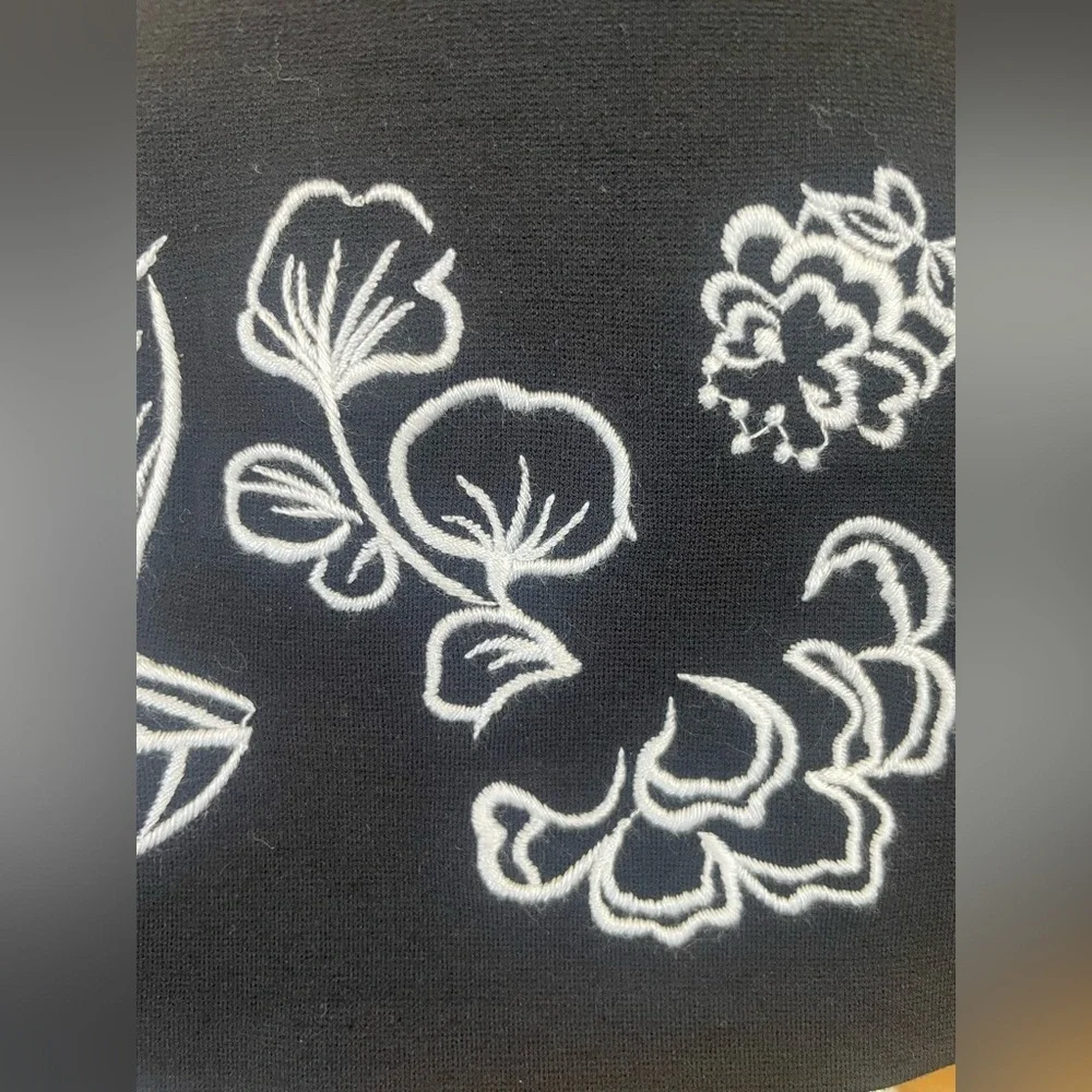 Kate Spade Embroidered Fiorella Dress Elegant Black Dress White Floral Design- S